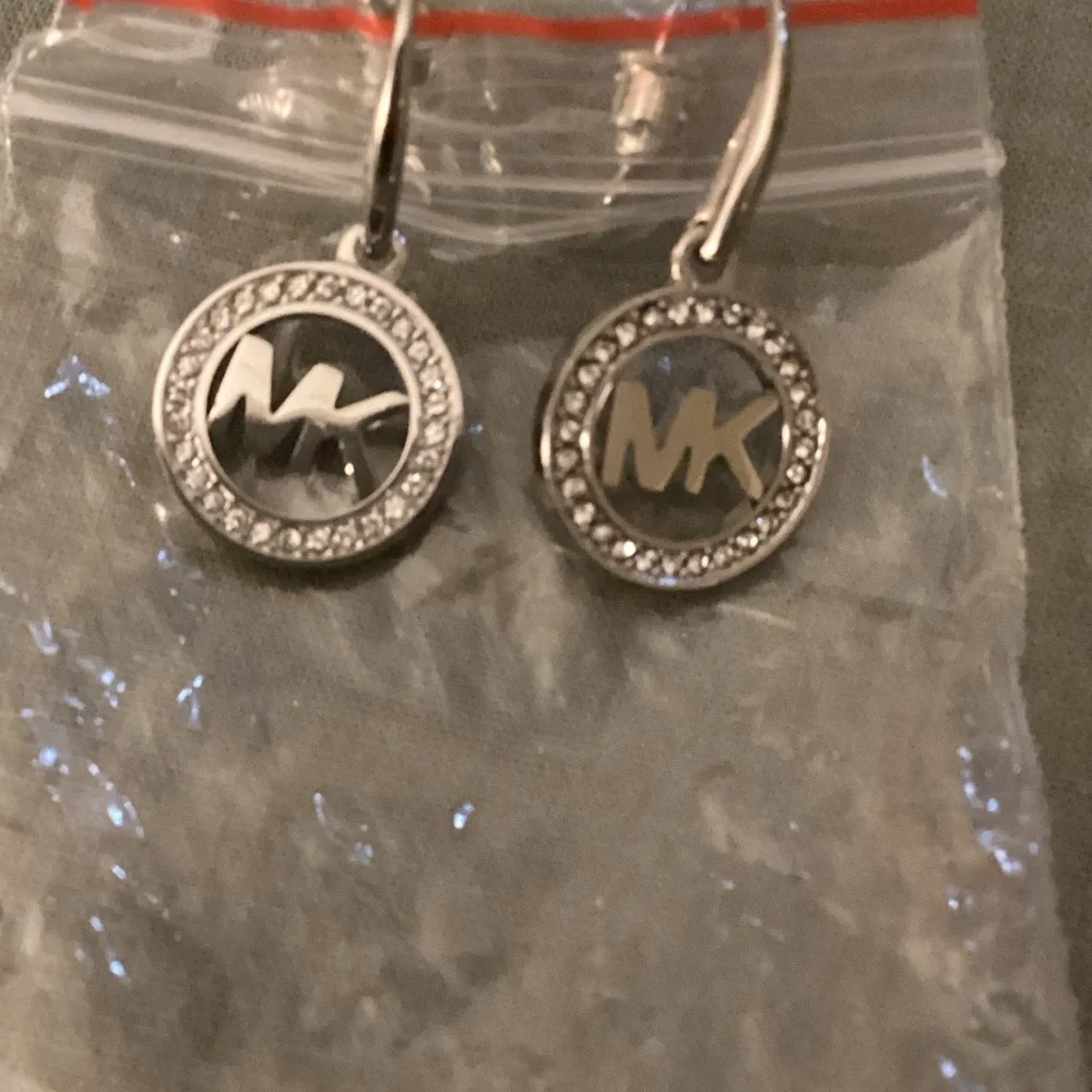 Michael Kors Silver Logo Circle Dangle Earrings - Picture 2 of 5